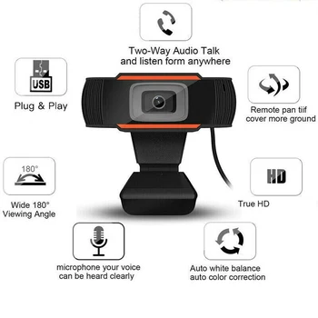 USB 2.0 Webcam 1080P Full HD Web-Kamera Indbygget Mikrofon Drejelig USB Web Cam Til PC Mac Laptop, Desktop