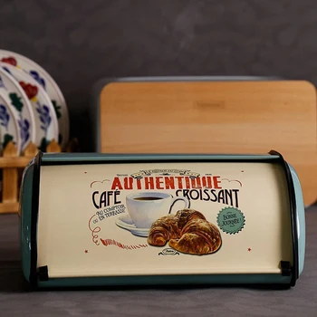 Fransk Vintage Brød Rubrik Oplagring Bin Rollup Top Lys Grå Små pulverlakeret Brød Strygejern Snack Bokse til Køkken Indretning