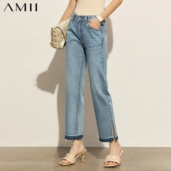 AMII Minimalisme Sommeren Nye Jeans Til Kvinder Mode Bomuld Høj Talje Lige Kvinders Jeans Kausale Kvindelige Bukser 12140245