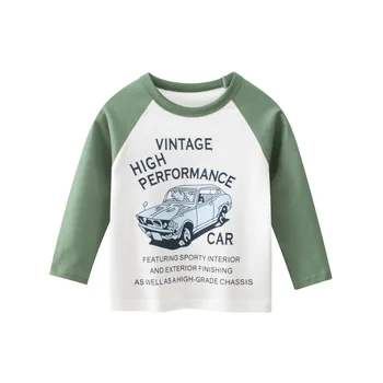 2021 Efteråret børnetøj langærmet Bomulds T-shirt til Drenge Tegnefilm Bil Bogstav Print-Toppe Bunden Shirt Kids Tøj