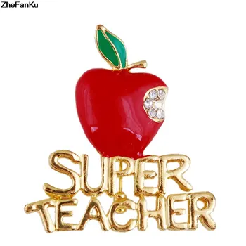 1Pc Udsøgt Super Lærer Bogstaver Apple Brocher Ben For Kvinder Crystal Emalje Broche Bryllup Tilbehør Julegave