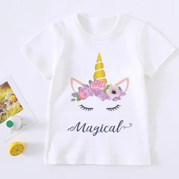Unicorn Girl T-Shirt Mode Søde Børn Rainbow Hest Cartoon Kids T-Shirt Harajuku Koreansk Design Rund Hals Baby Boy T-Shirt