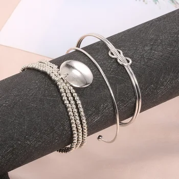 Sølv Farve Boheme Geometri Armbånd Bangles Sæt Vintage Multilayer Charme Armbånd til Kvinder, Mode Smykker