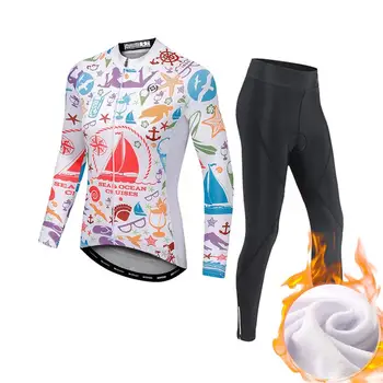 Sejlads Model Efterår og Vinter Tykkere Cykling Tøj Riding Top og Bukser Fleece Kvindelige Cykling Passer til Digital Print, der Ikke Falmer