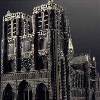 LISM 3D Rustfrit Stål Puslespil Legetøj Miniature Notre Dame de Paris Laserskæring Samlesæt Lys Bygning 145pcs Barn Toy