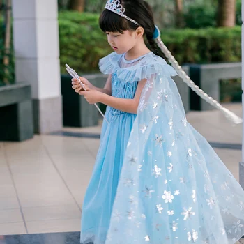 Piger Elsa Kjole Kids Tøj Sequined Prinsesse Kostume med Kappe Børn Snow Queen Elza Halloween Fødselsdag Cosplay Kjole