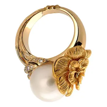 Kreative Steg Blomst, Perle Ring Mode 14k Forgyldt Micro Indlagt Zircon Løfte Kvinders Ring Metal Kvindelige Engagement Smykker