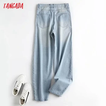 Tangada 2021 Mode til Kvinder af Høj Kvalitet, lyseblå Jeans, Bukser, Bomulds Bukser Lommer, Knapper Kvindelige Bukser 4C140