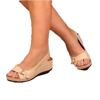 Sandalias mujer 2021 Kvindelige kilehæle Sko Kvinder Sommeren Komfortable Sandaler Følgeseddel-på Flade Sandaler, Platform Sandalias