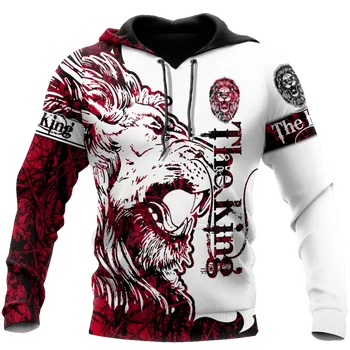 Red Alpha King Lion Tatoveringer 3D-Print Alle Plus Hoodie Mand Kvinder Harajuku Outwear Lynlås Pullover Casual Sweatshirt Jakke Unisex