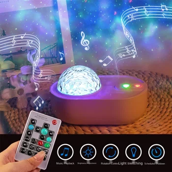 Rumskib Stjernede Nat Lys Projektor Galaxy LED Projektion Lampe For Kids Soveværelse Home Party Decor Hvid Støj Bluetooth Højttaler