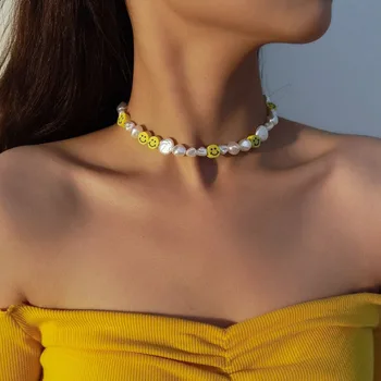 Boheme etnisk stil luksus special-formet perle halskæde 2021 mode smiley kort smykker En stor gave til piger