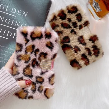 Luksus Leopard Print Fuzzy Phone Case For iphone-11 Pro Max 7 8 plus X XR XS SE Antal i 2020 Flip Cover Pung Sag Søde Fluffy Capa