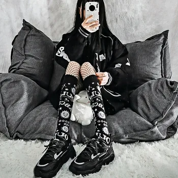 Harajuku Mørk Magi Stjernede Månen Knæ Sokker Kvinder Gothic Girl-Punk Streetwear Mall Goth JK Skole, Afslappet Retro Ouija Board Lang