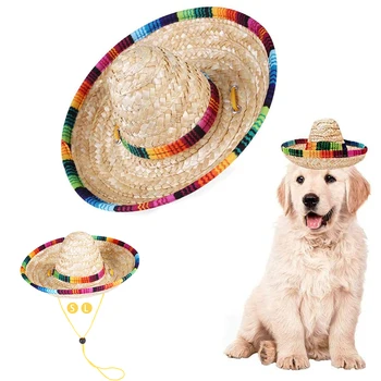 Mini Søde Sommer Kæledyr Hunde Hawaii Stil Hat Til Hunde Sjove Tilbehør Pet Strand Tilbehør Halm-Vævet Solhat