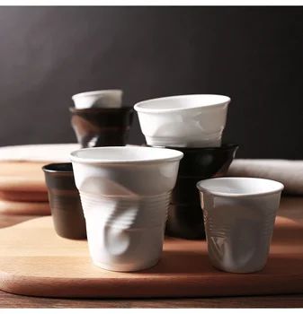 Høj Kvalitet Keramisk Kort Porcelæn Kaffekrus Sort Mat Hvid Europæisk Stil Morgenmad Mælk Kop Te Origami Kopper Drinkware