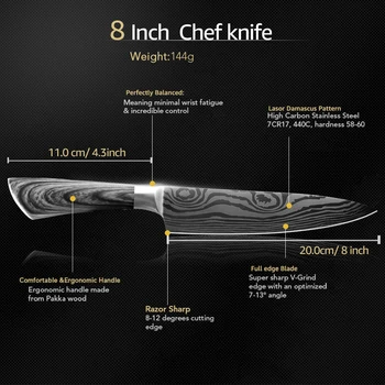 Køkkenkniv 5 7 8 cm Rustfrit Stål kokkeknive kødkniv Nytte 440C lazer damacuse mønster Madlavning 1-3stk Sæt