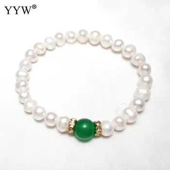 AAA Ferskvands Kulturperler Perle Armbånd Kvinder Mode Smykker Gave 10mm Løs hvid Naturlige Perle Armbånd Med Onyx Agater