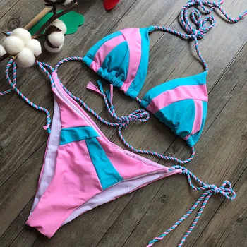 NANCY TINO 2021 Bikini Sæt Syning Slynge Bikini med Bryst Pad Nylon Split Kvindelige Stranden Swimmingpool Badedragt