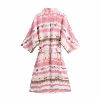 PSEEWE Za Kimono Kvinder Sommeren 2021 Tie Dye Lange Kvinde Stranden Kimono Vintage Japansk Bundet Bælte Streetwear Casual Bluse