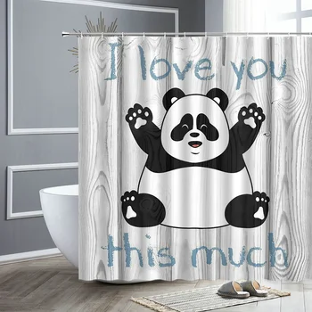 Kinesiske Panda Badeforhæng Blomster Bambus Søde Tegneserie Mønster Børnenes Badeværelse Gardin Stof Home Decor Badekar Skærmen Gave