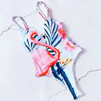 Flamingo Print Badetøj Til Kvinder Et Stykke Badedragt 2021 Sexet Ryg-Badetøj Badetøj
