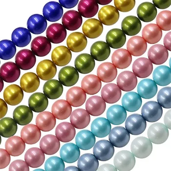 Vælg Størrelse 3.4,6,8,10,12,14 mm Malet Farve Pearlized Runde Løs Glas Efterligning Pearl Perler For Choker Halskæde Smykker at Gøre