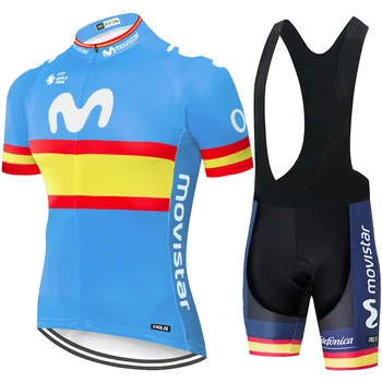 Movistar team maillot ciclismo hombre verano 2021 sommeren hurtig tør cykling sæt mænd 20D gel pad trøje mænd