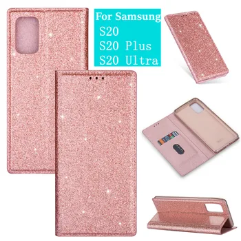 Glitter Læder Bling Etui Til Samsung Galaxy S20 Ultra Plus Telefon Taske Magnetisk Lukning Flip Stå Wallet Cover Til Samsung S 20