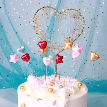 Guld Akryl Fjer Pearl Crown Cupcake Toppers DIY Happy Birthday Cake Topper Til Bryllup Kids Fødselsdag Kage Dekoration