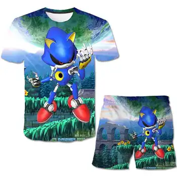 Sonic Kids Tøj Tegneserie T-Shirts Pige 2021 passer SonicT-shirt Børn Tøj Drenge Tshirt+korte Bukser 2stk Teenager Tee Toppe