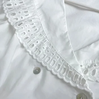 LVWOMN Kvinder shirts Za 2021 Sommer Broderi Hvid Skjorte Revers langærmet top Casual-Knappen Kontor Solid Kvindelige Bluse