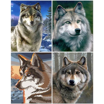 Dyr, 40 × 50cm Maling Af Numre Wolf DIY Olie Maleri Af Numre På Lærred Rammeløse Digital Hånd Maleri Hjem Indretning
