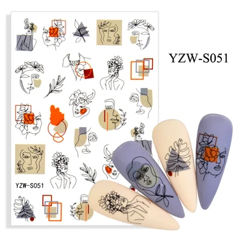 3D Stickers til Negle Geometri Line Blomst Pige Design Negle Folie Decal Skydere Klistermærker til Manicure Mode Nail Art Dekoration