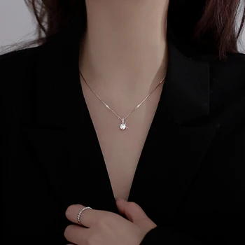 Hot 925 Sterling Sølv Flash Diamant Halskæde Enkel Zircon Vand Dråbe Vedhæng Feminine Kravebenet Kæde Mode Smykker Gave
