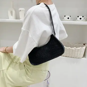 Kvinders Tasker for Nye 2021 Mode Skulder Vintage Tasker De Luxe Femme Baguette Billige Tote Hvid Sort PU Solid Lacoste