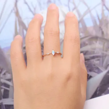 Hot Sælger 925 Sterling Sølv 3x6mm Marquise Regnbue Blå Naturlige Månesten Ring Engagement Ring For Kvinder Gave