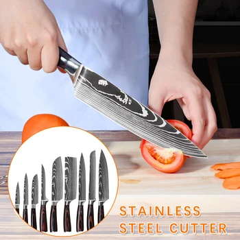 Damass laser mønster sæt kniv kokkens kniv, skære kød udskæring kniv udbening kniv brød kniv i rustfrit stål kniv sæt